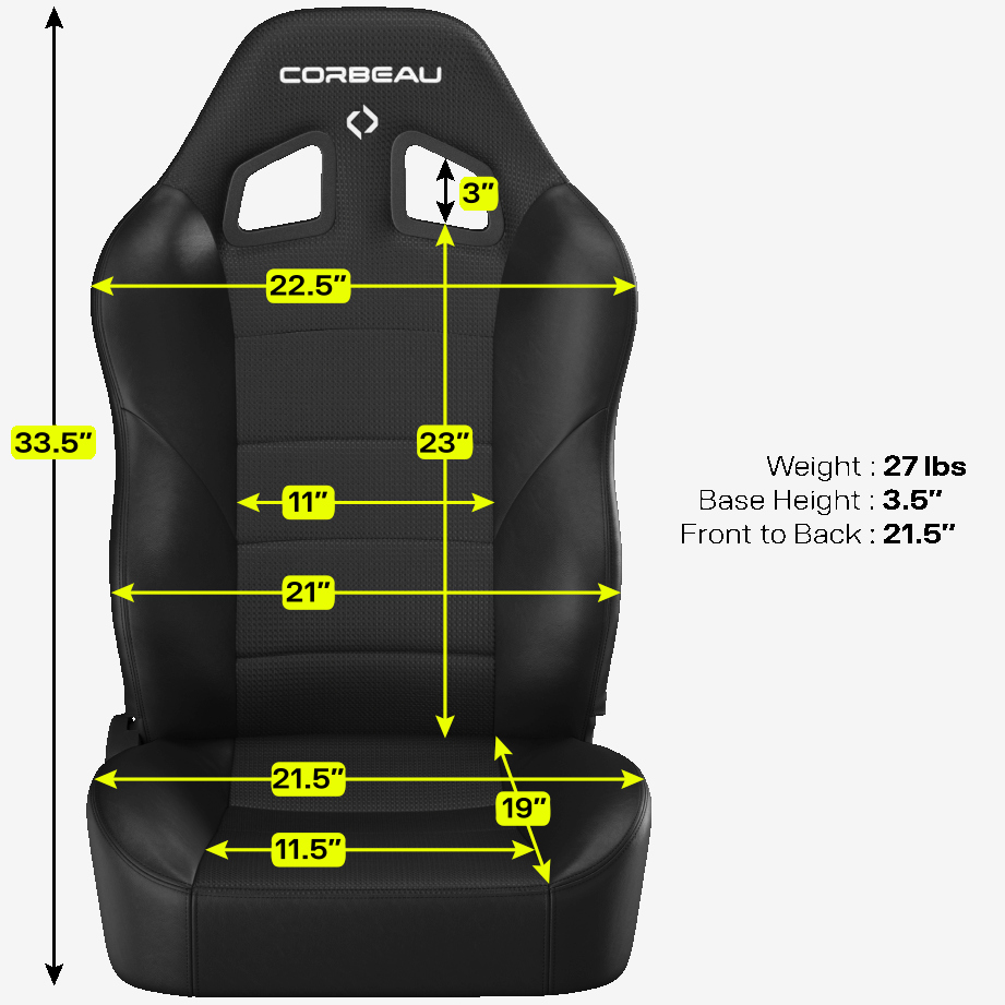 Corbeau Baja XRS Seat Dimensions / Measurements