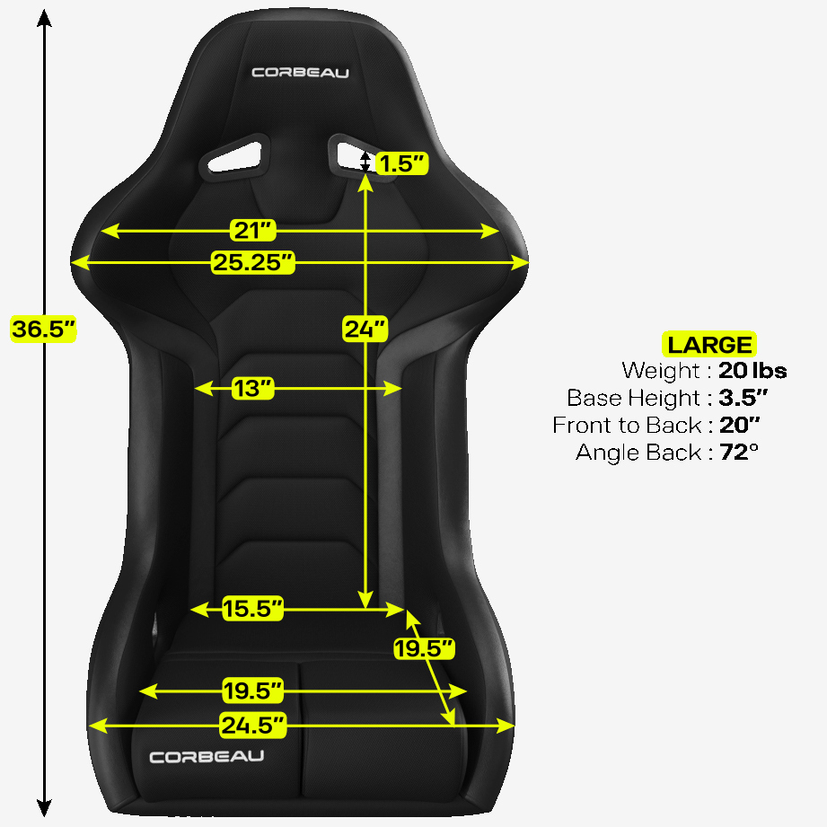 Corbeau FX1 Large Seat Dimensions / Measurements